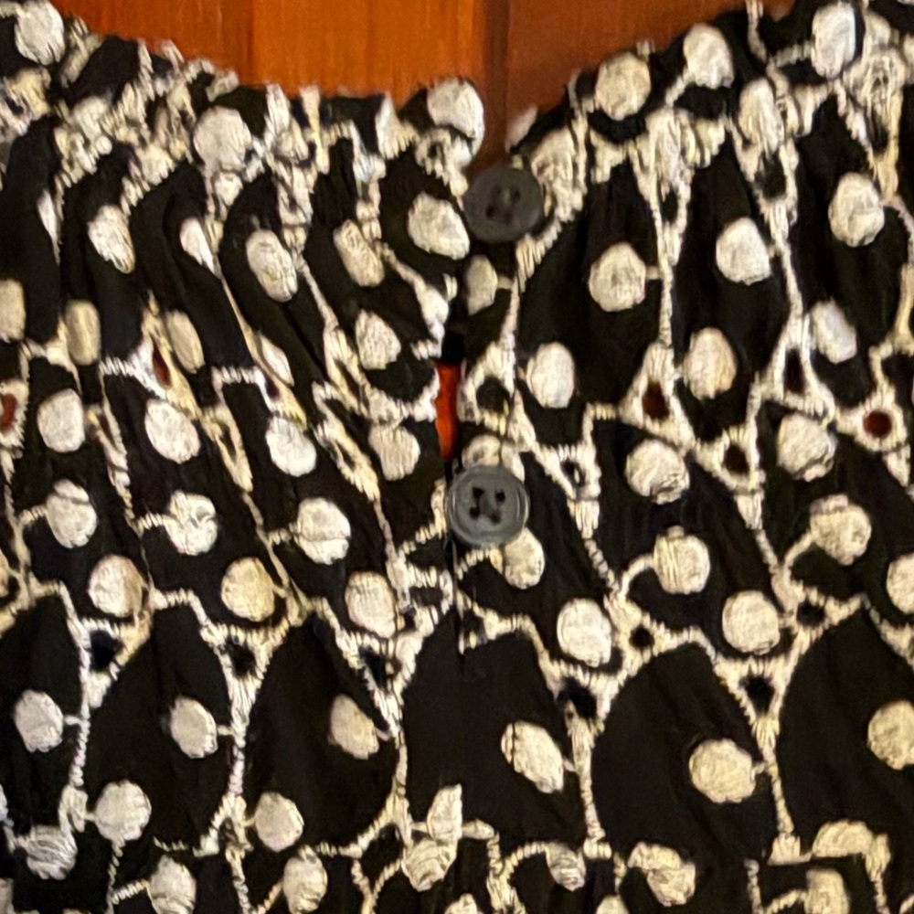 Loft XL Swing Dress Black White Eyelet Embroidered Flutter Short Sleeve Smocked - Picture 4 of 11